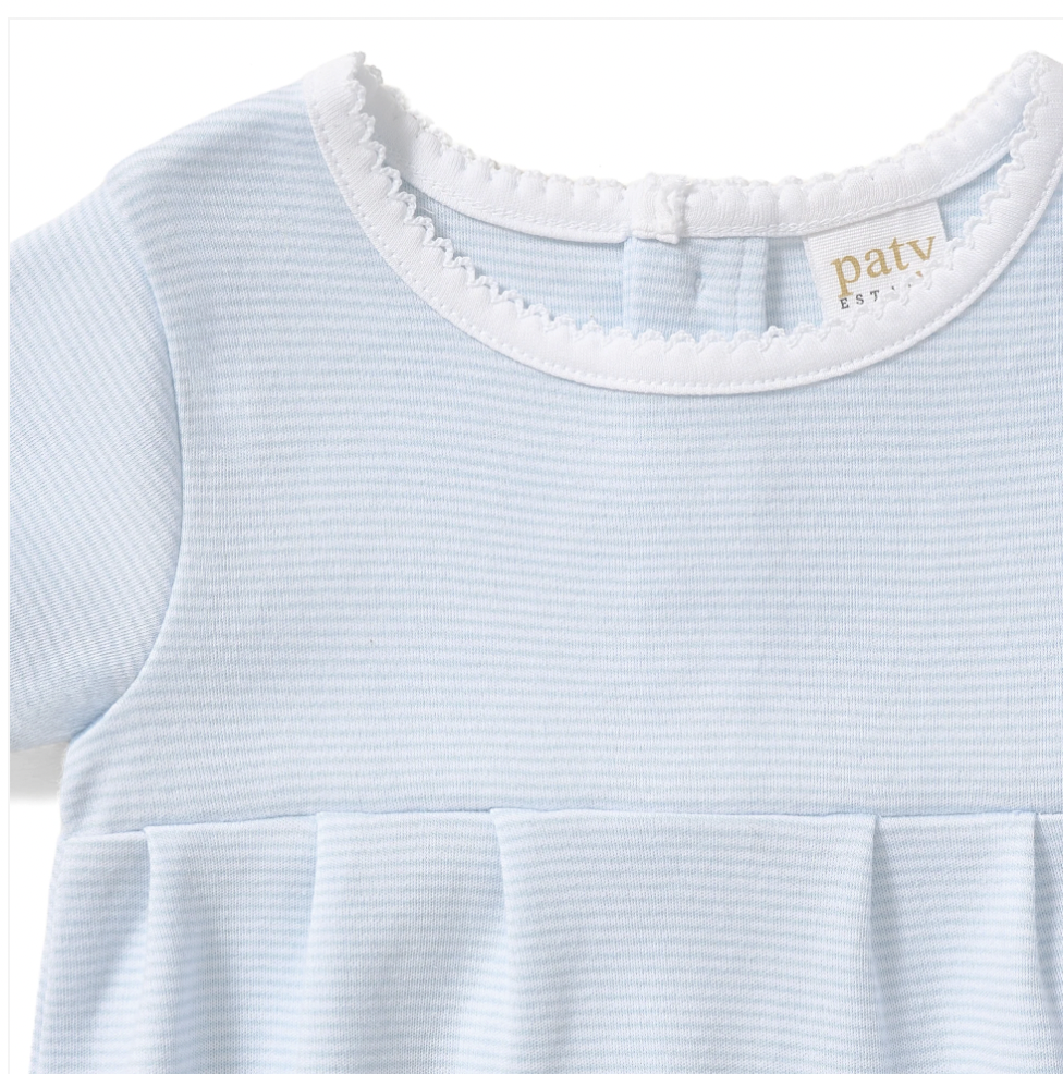 Paty Cotton Bubble with Picot Trim Pleated Front Blue Stripe