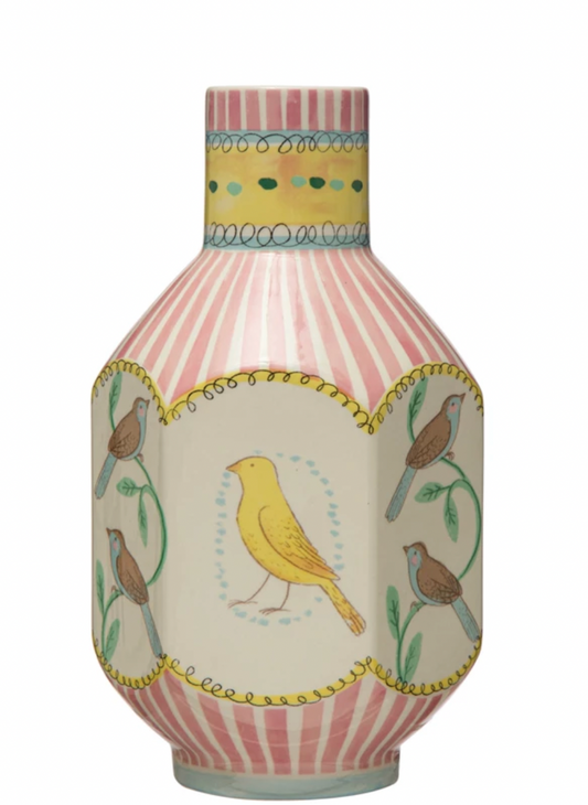Ceramic Bird Vase (Pink Stripes)