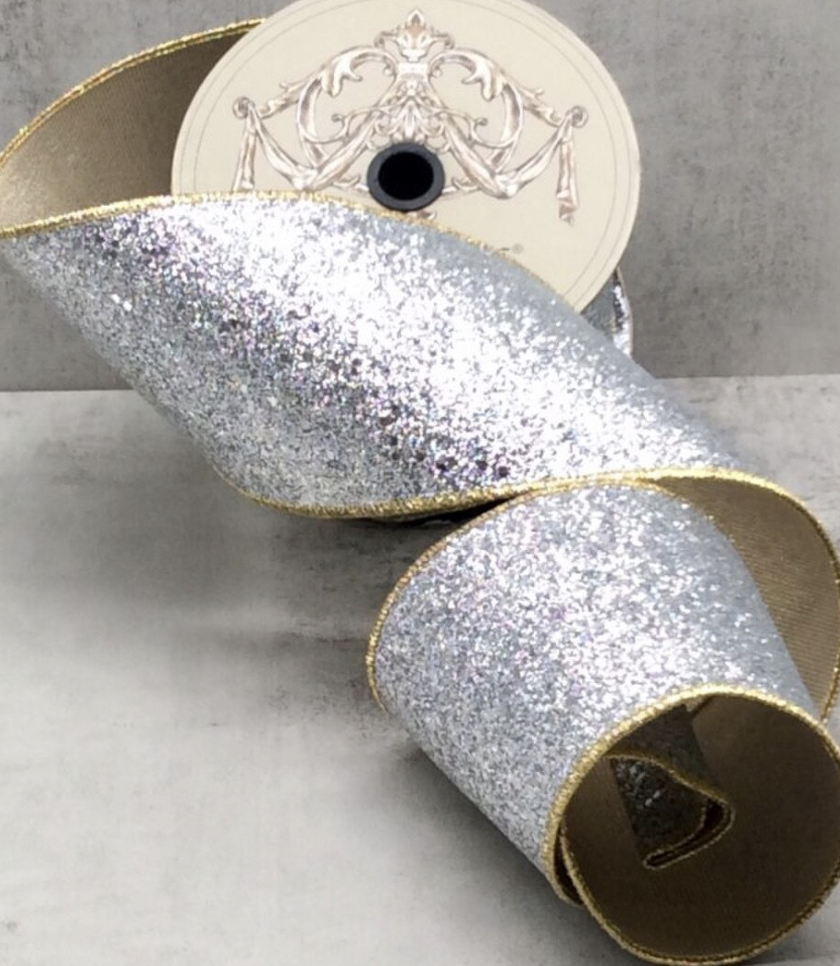 4" Shimmer Silver Glitter Ribbon
