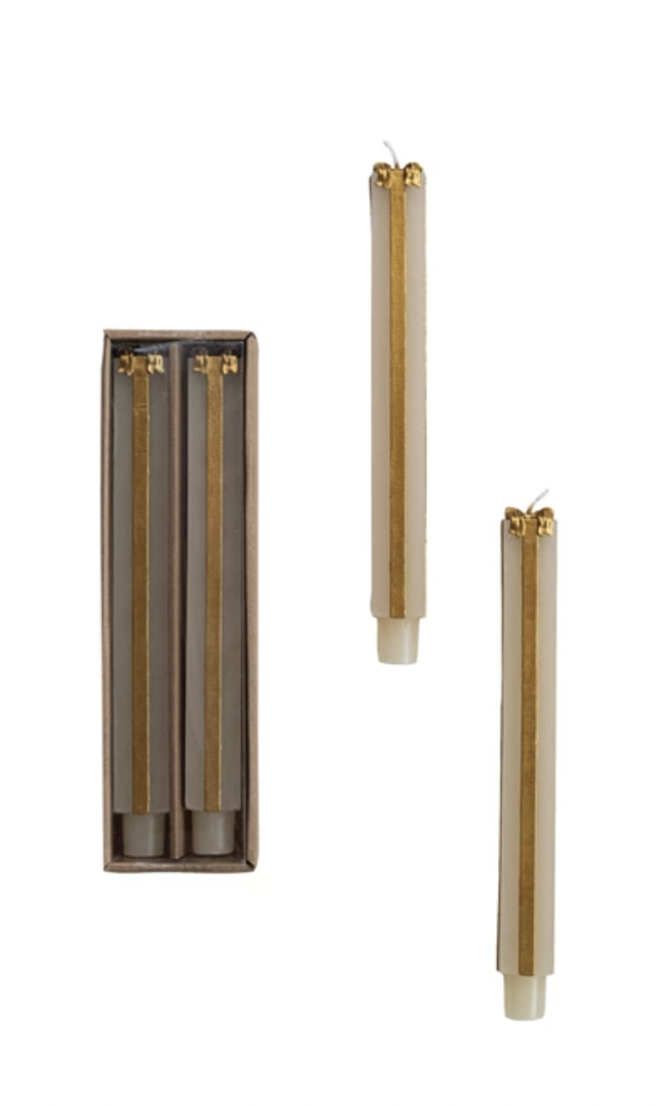 S/2 Cream Giftbox Taper Candle