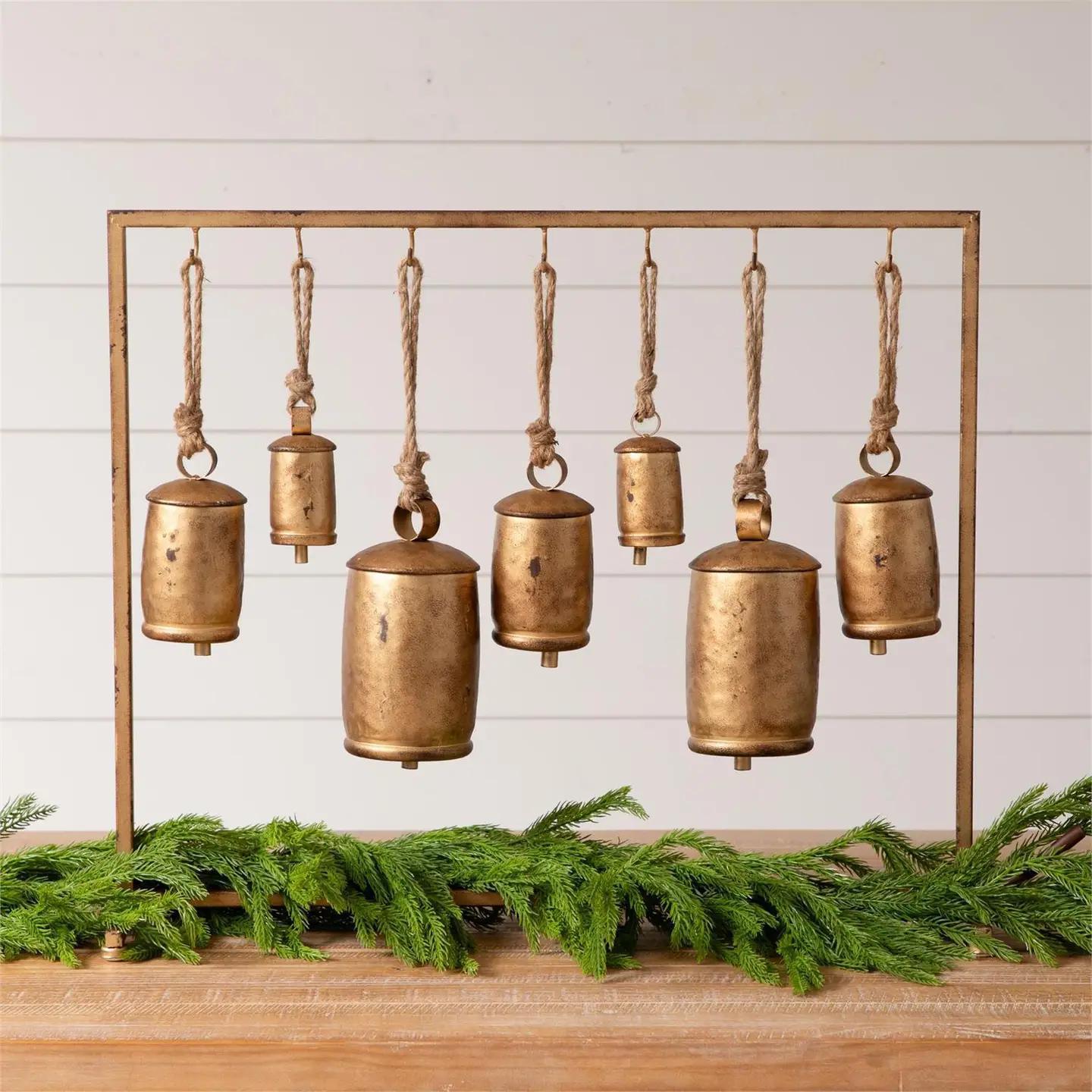Gold Distressed Bells on Stand