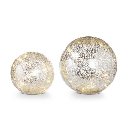 S/2 Mercury Glass Lighted Balls