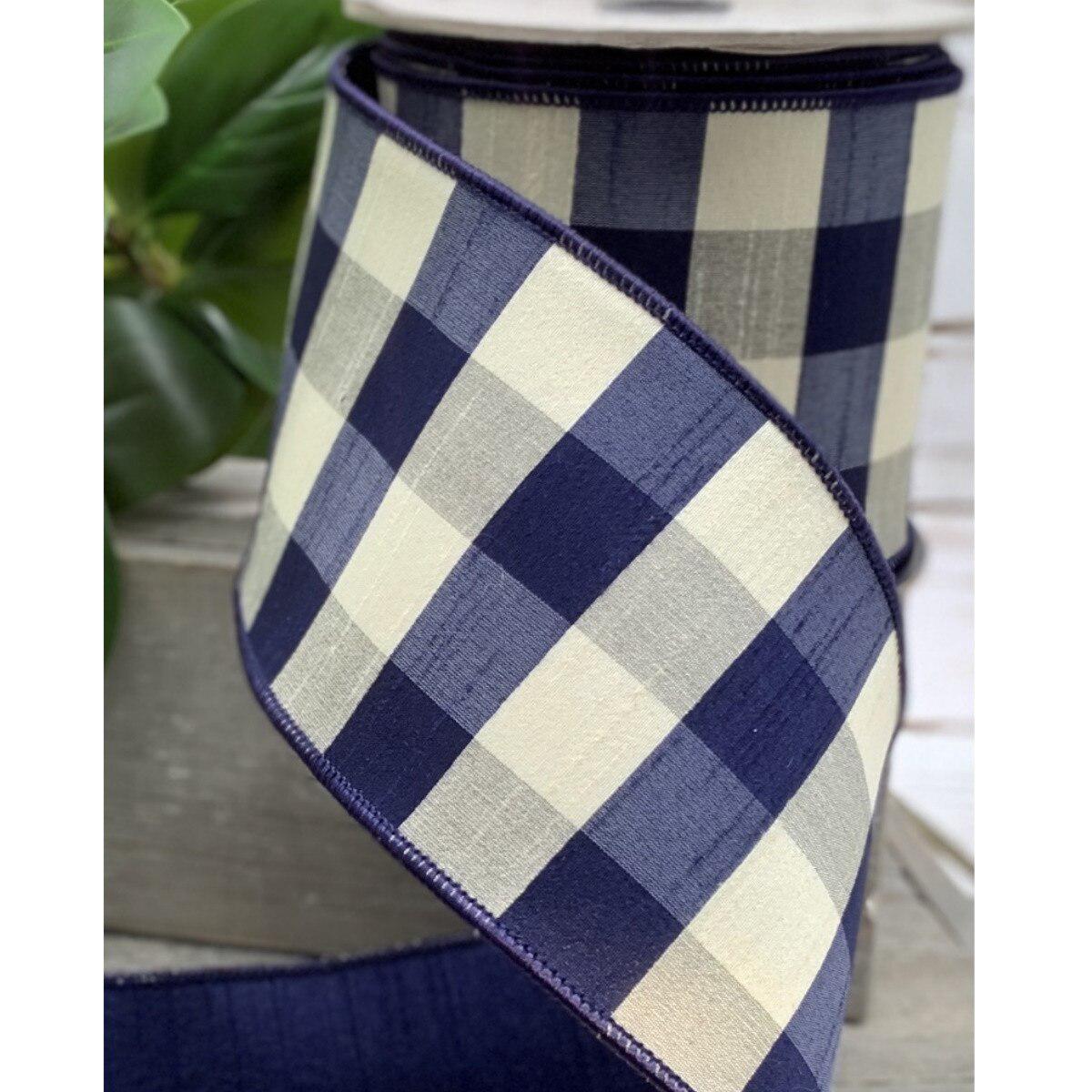 4" Dupion Check Navy & Cream