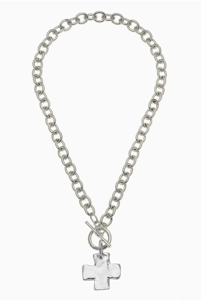 Silver Cross Front Toggle Necklace