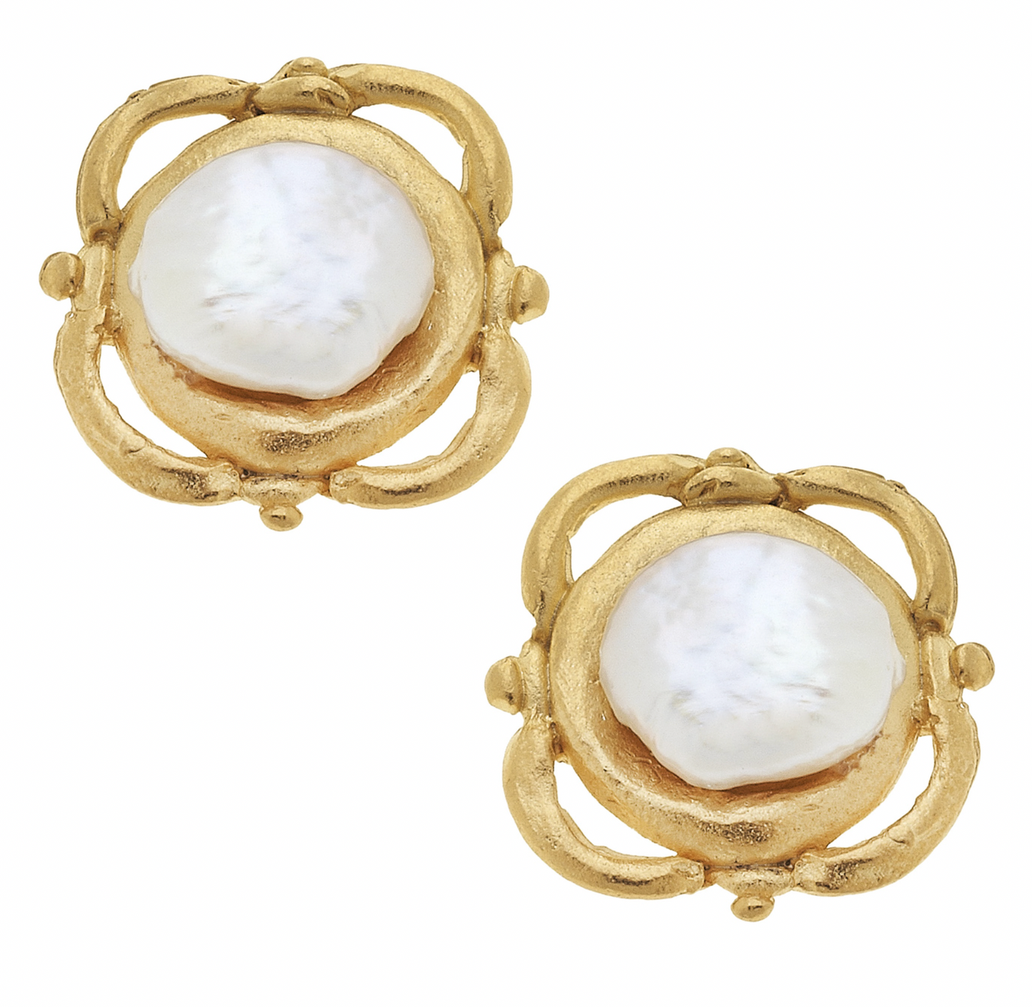 Handcast Gold & Pearl Clip Earrings