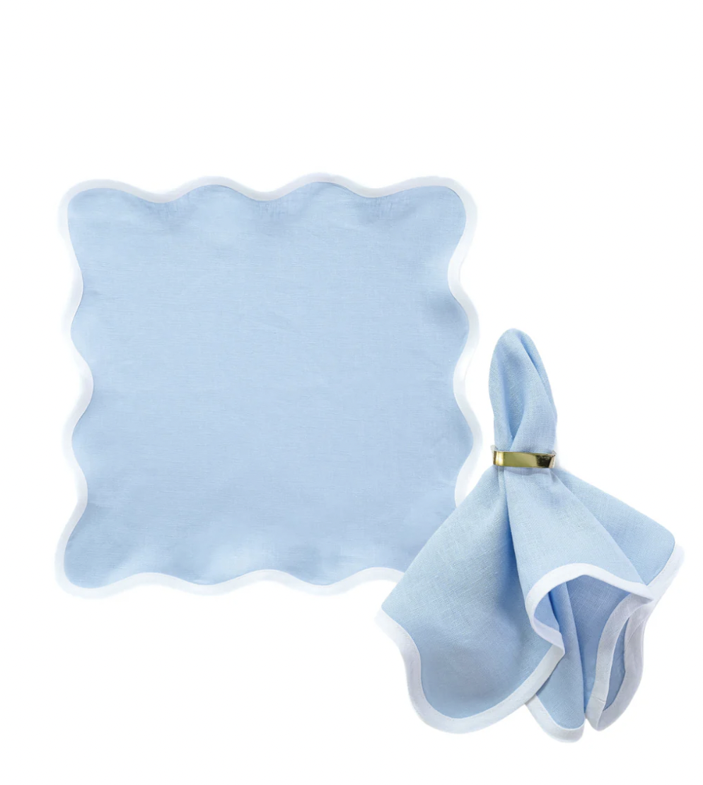 S/4 Linen Scalloped Square Napkins
