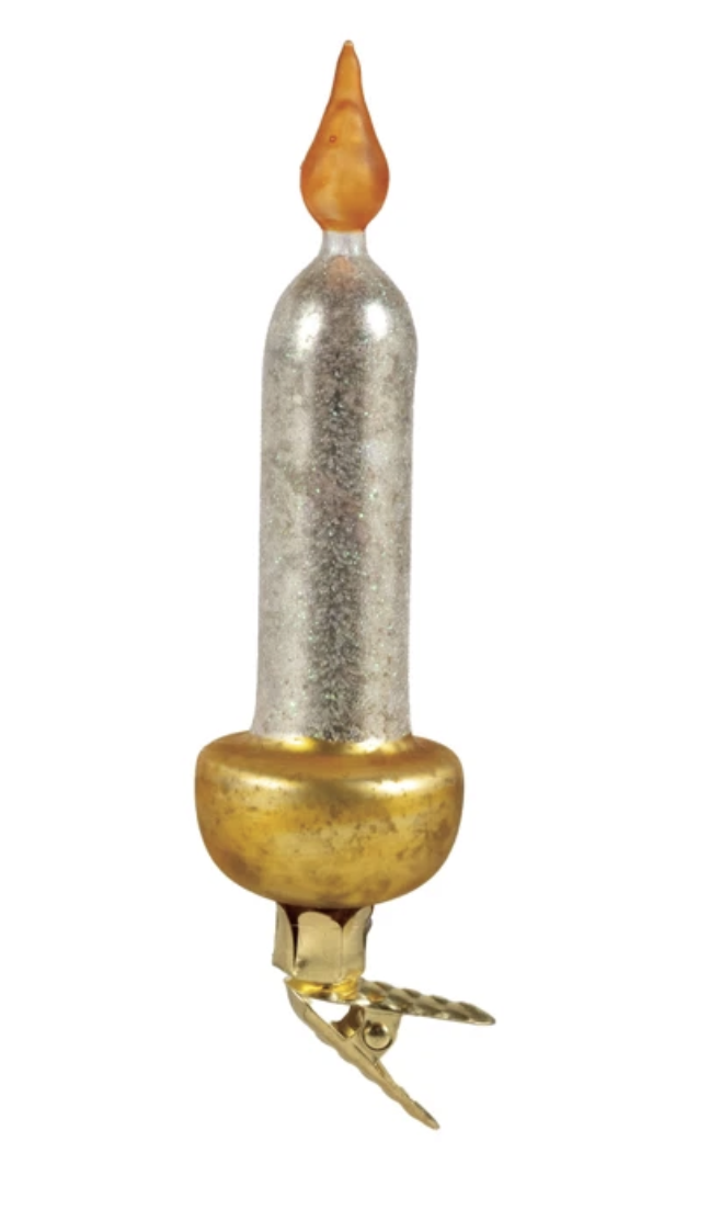 Hand-Painted Mercury Glass Taper Candle Clip-on Ornament
