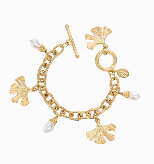 Ginkgo + Pearl Charm Bracelet