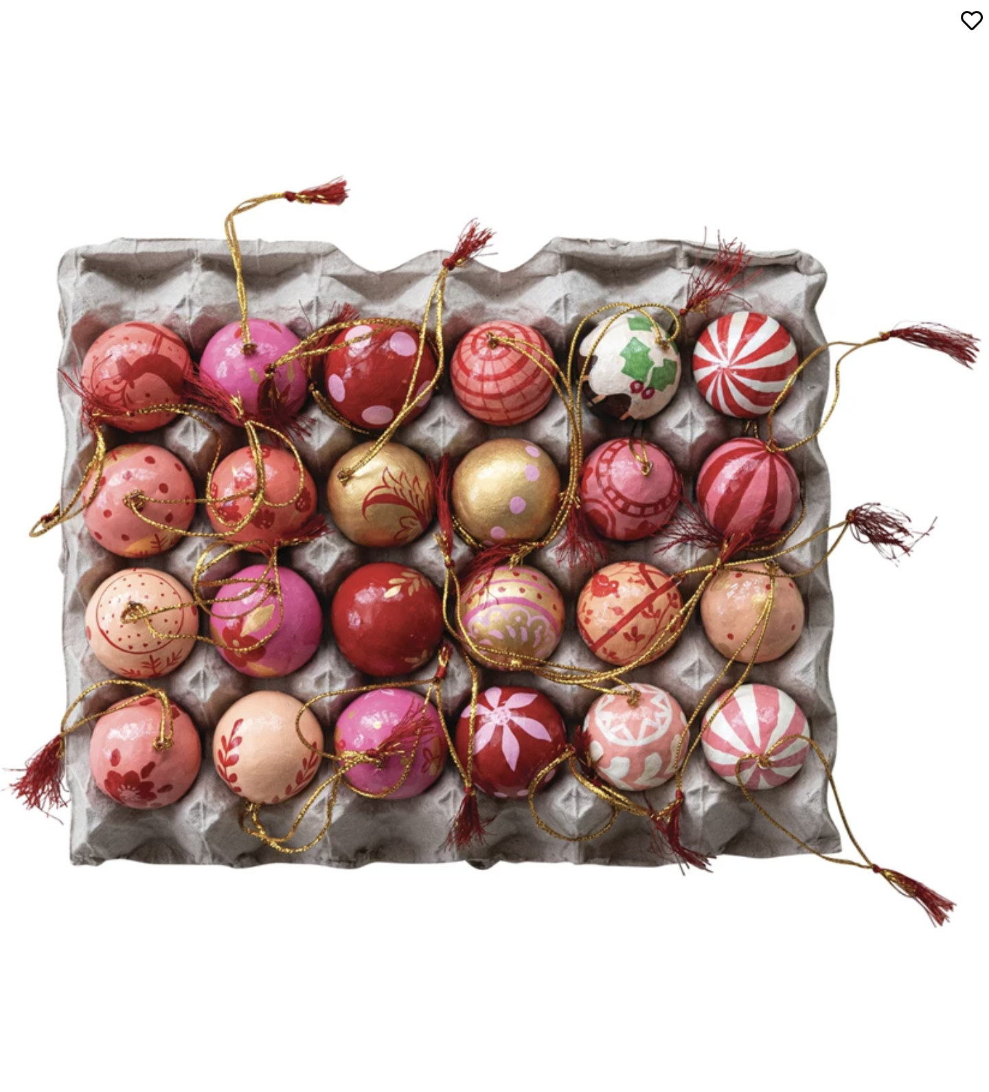 1.5" Paper Mache Ball Orn in Egg Crate