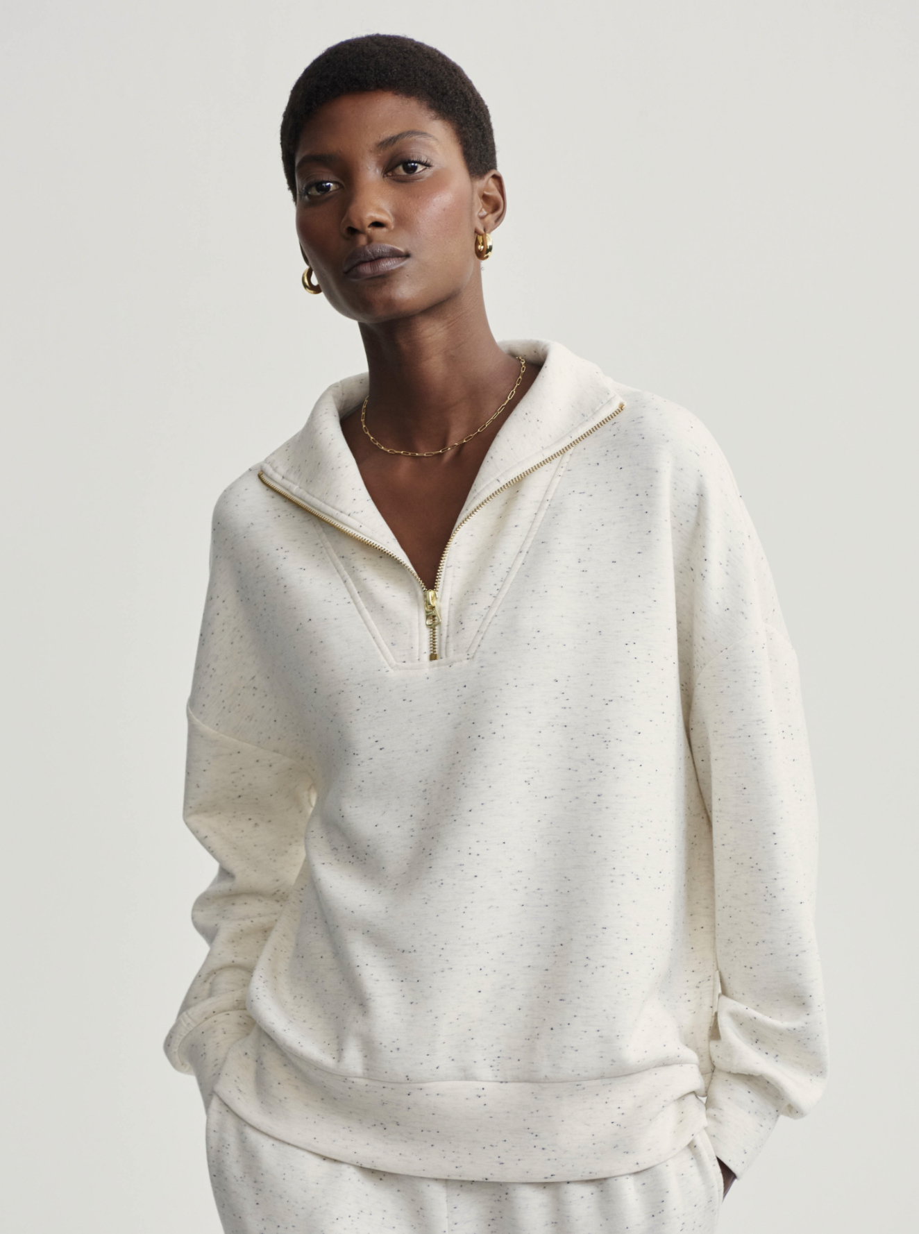 Hawley Half Zip in Ivory Marl Fleck