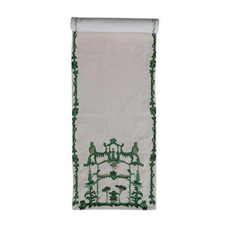 Table Runner with Green Embroidery