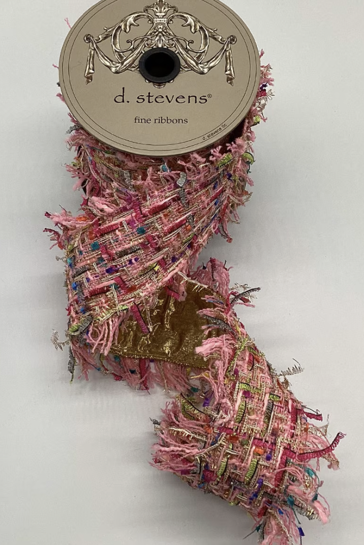 4" Blissful Pink Boucle Frayed Ribbon