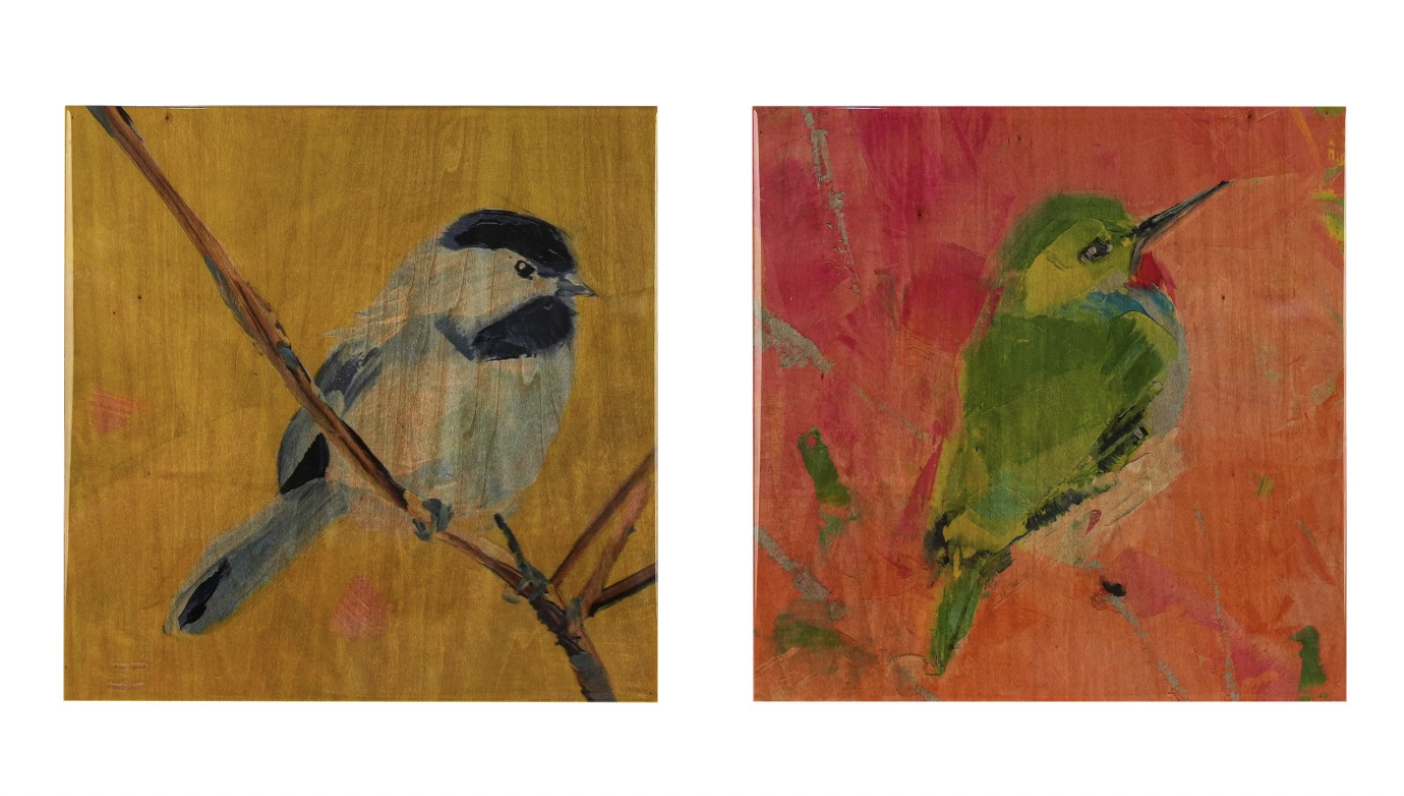 Hand-Painted Lacquered Wood Wall Decor with Bird