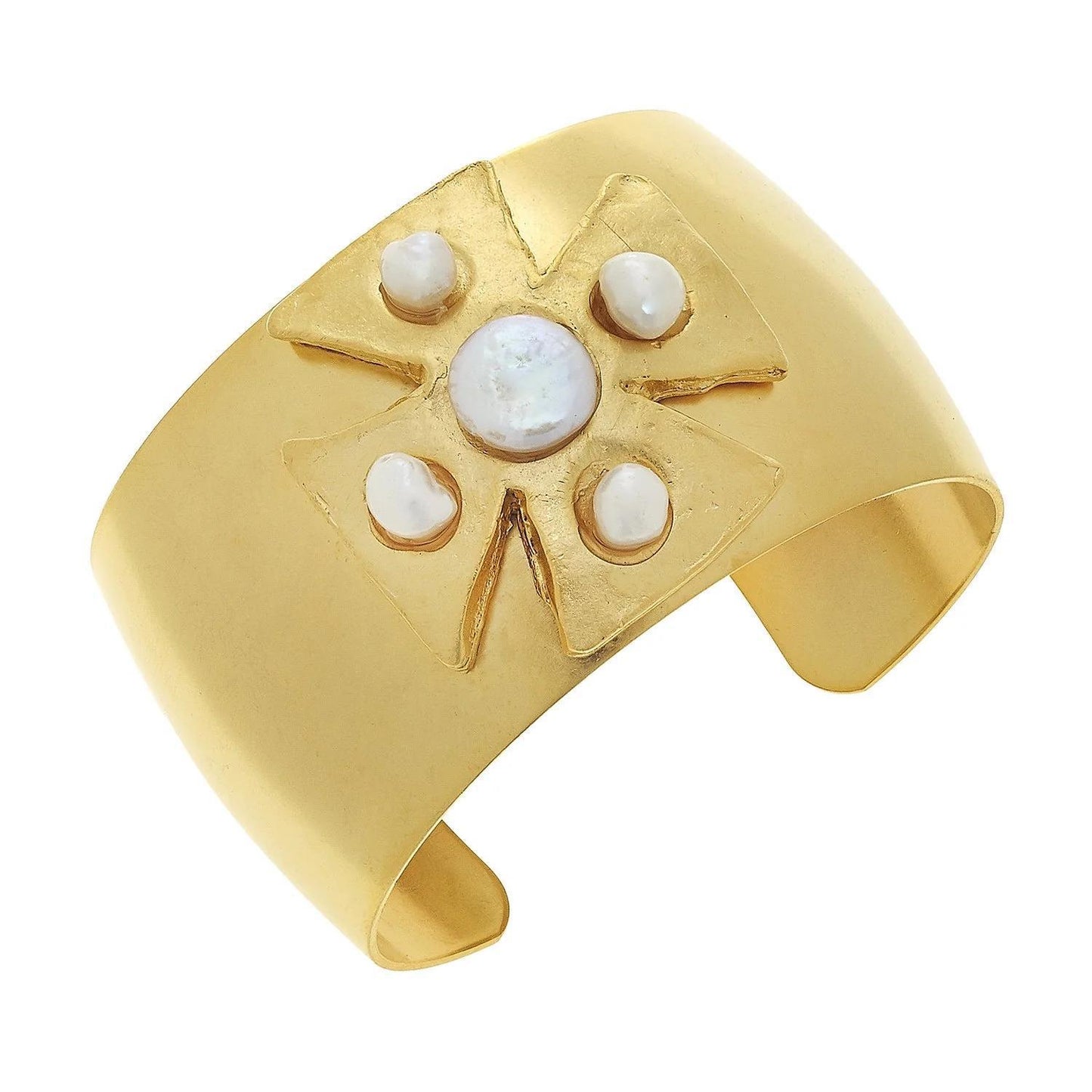 Gold Maltese Cross with Freshwater Pearl Cuff