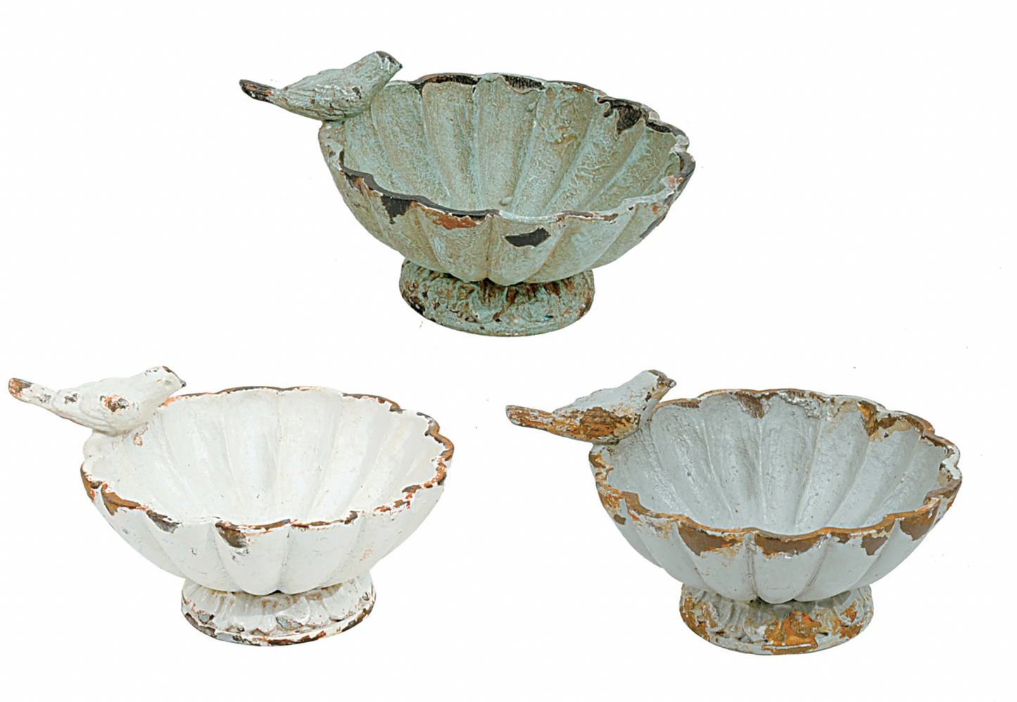 Distressed Pewter Bowl with Bird