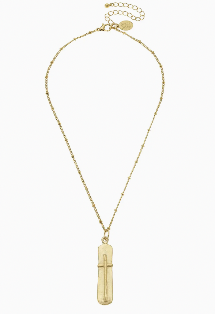 Dainty Gold Bar Cross Necklace