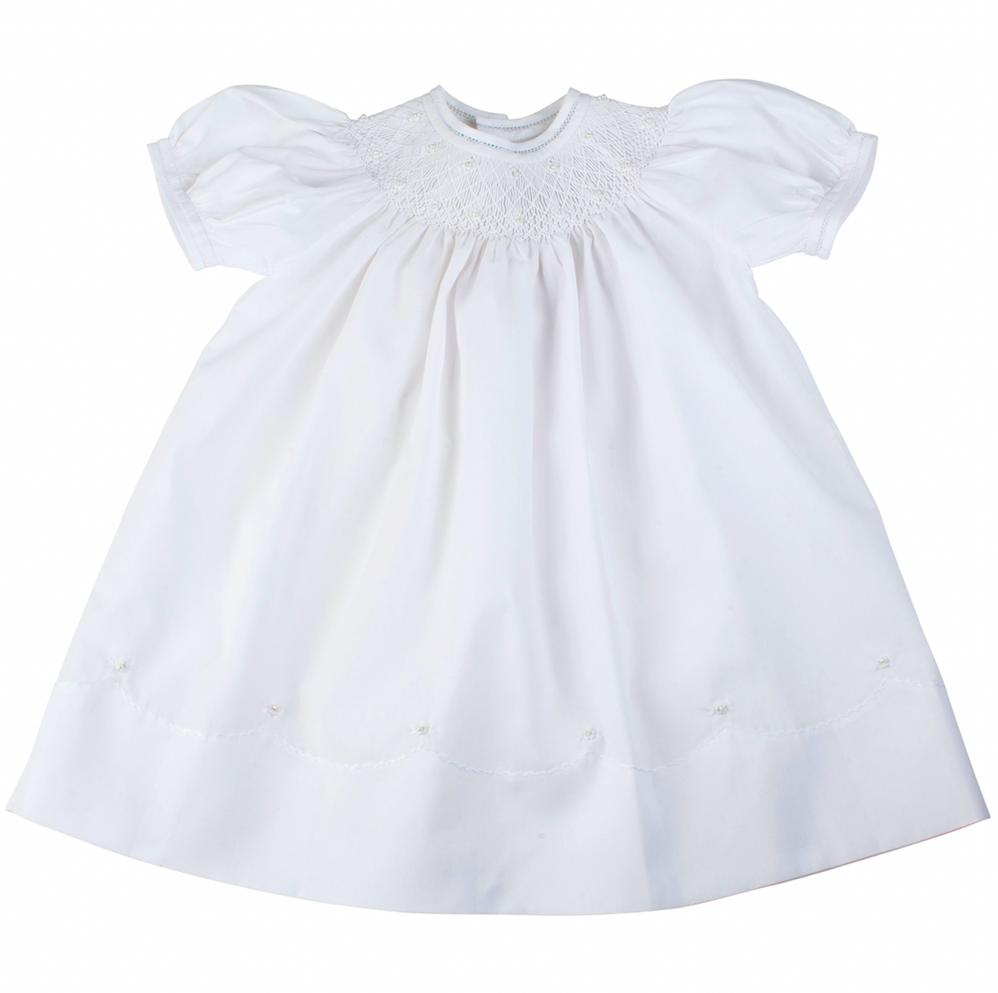White Pearl Flower Bishop Dress