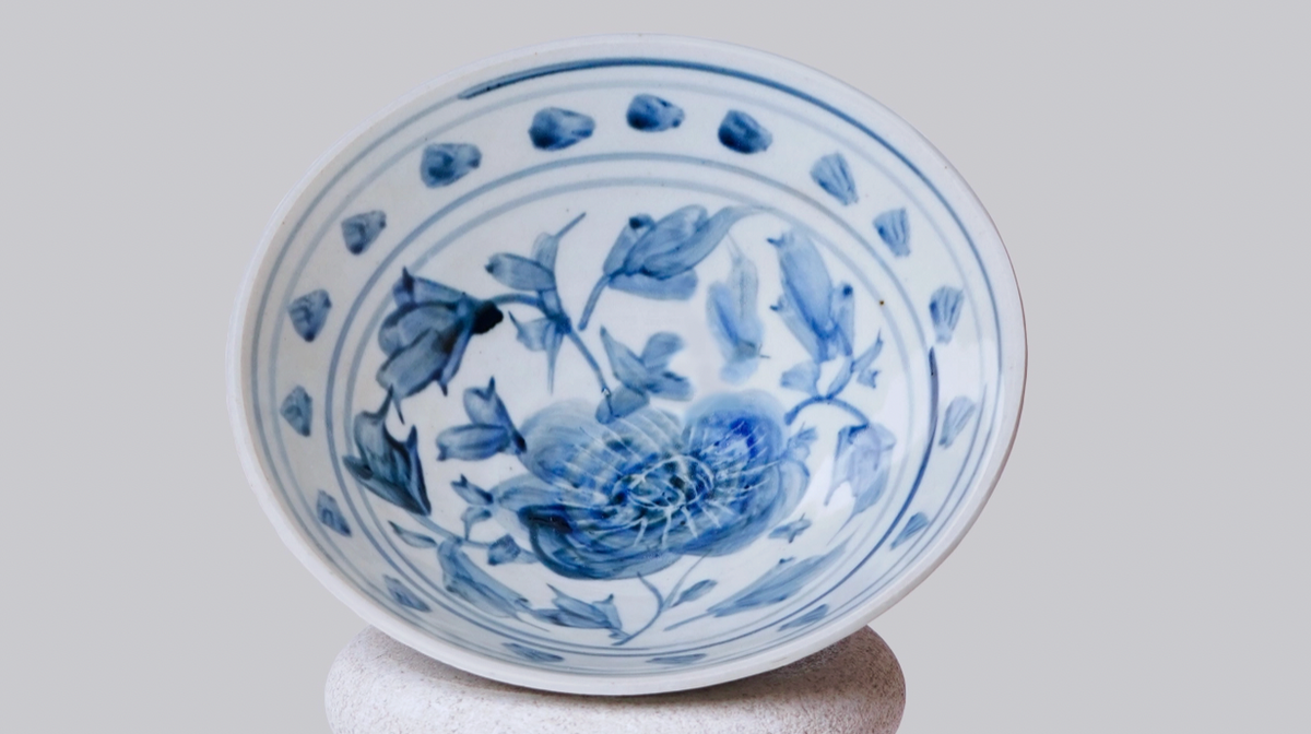 Blue and White Peony Bowl