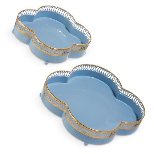 Blue Scalloped Clover Trays S/2