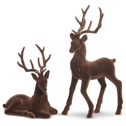 Flocked Brown Deer S/2