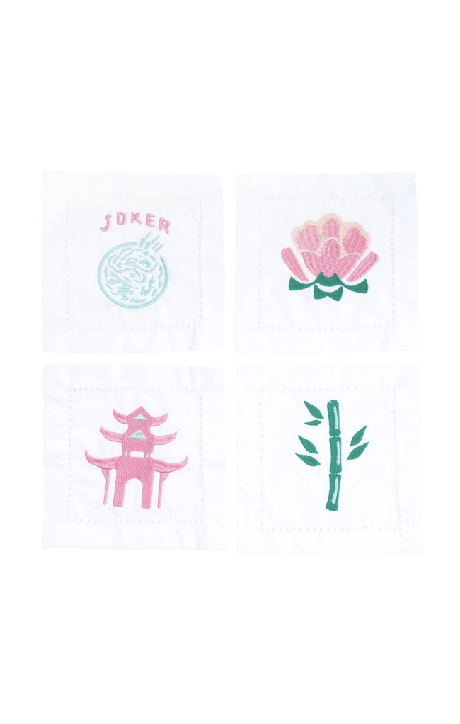 Mahjong Embroidered Cocktail Napkin