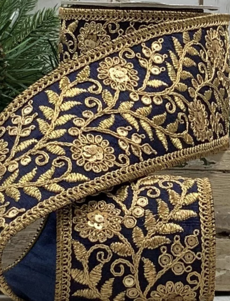 3" Navy Floral Garden Ribbon