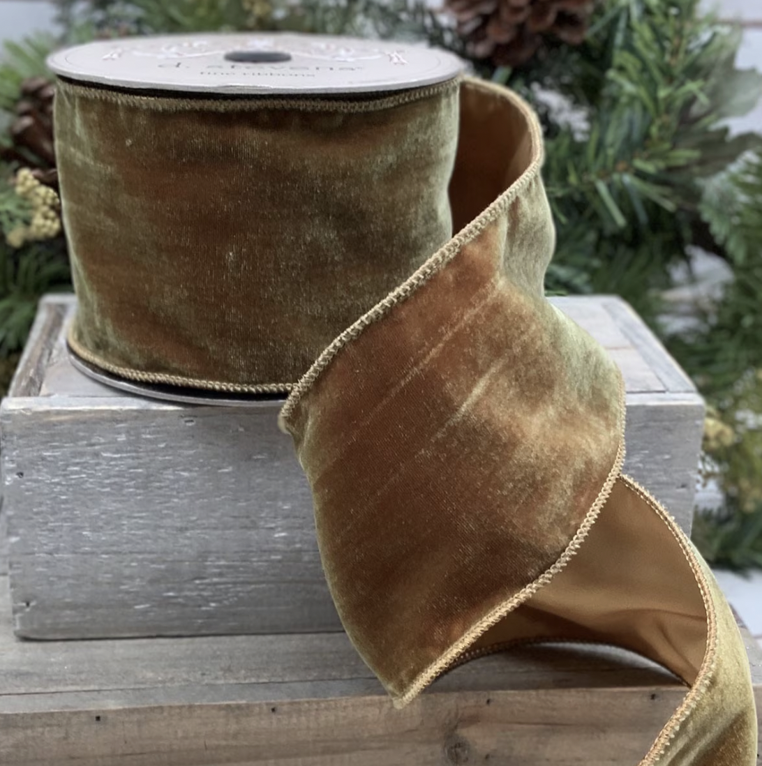 4" Moss Green Vintage French Velvet 10 yds