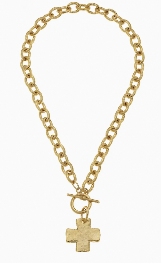 Gold Cross Toggle Front Necklace