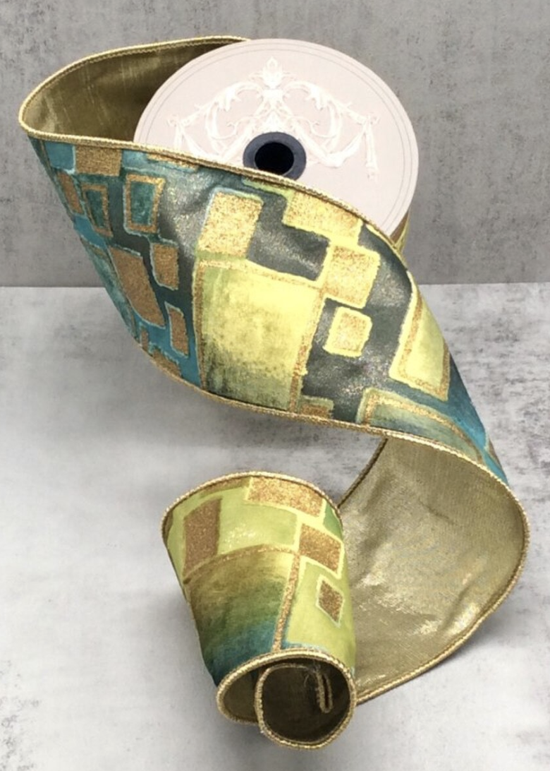 4" Burnt Out Velvet Modern Square Ribbon