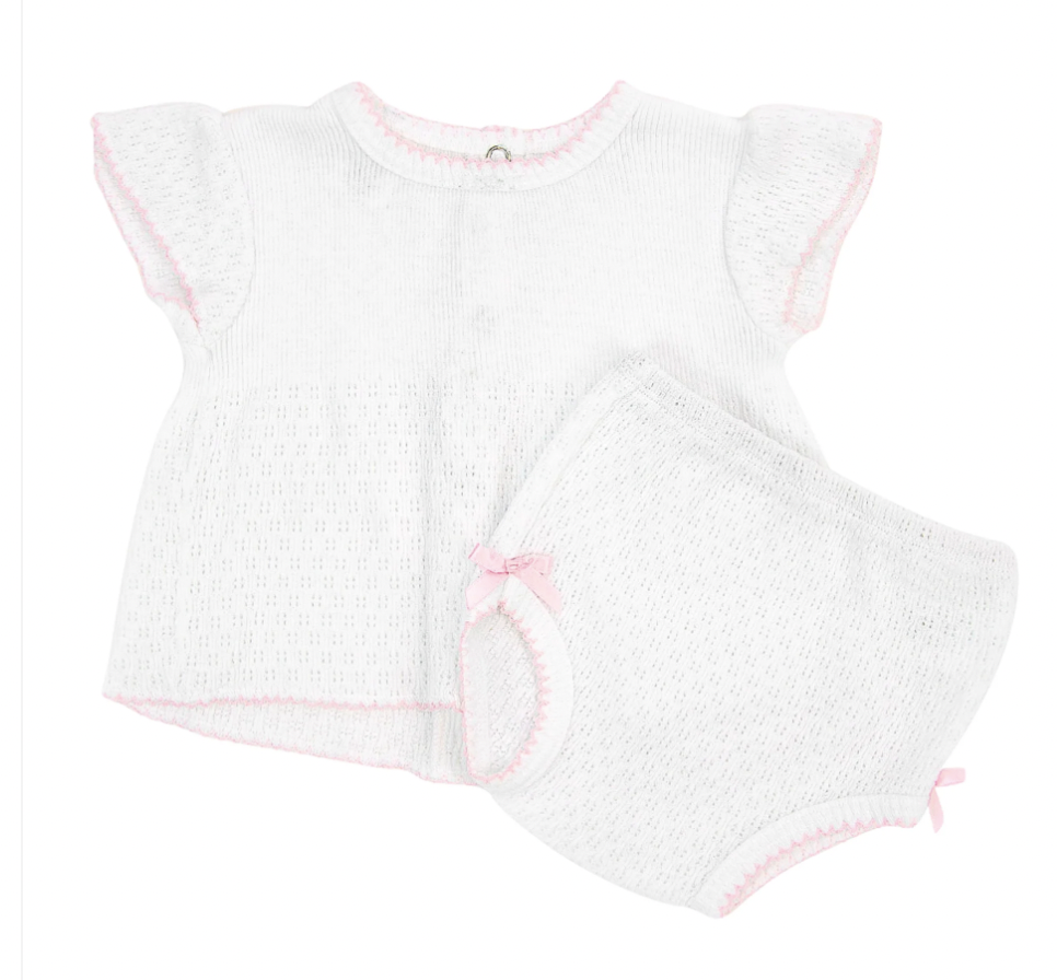 Paty Cotton Pointelle Diaper Set  with Flutter Sleeve Pink