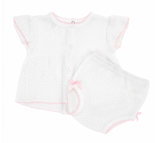 Paty Cotton Pointelle Diaper Set  with Flutter Sleeve Pink