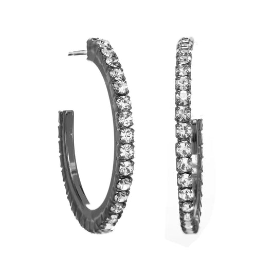 Slim Hoop Earrings Clear Gunmetal