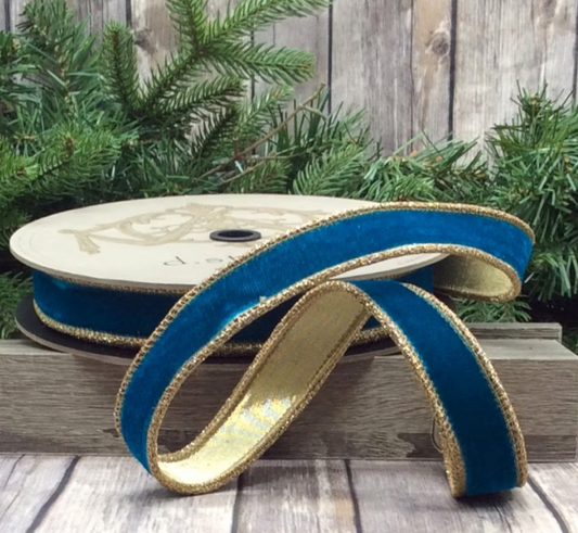 1" Teal Velvet Ribbon