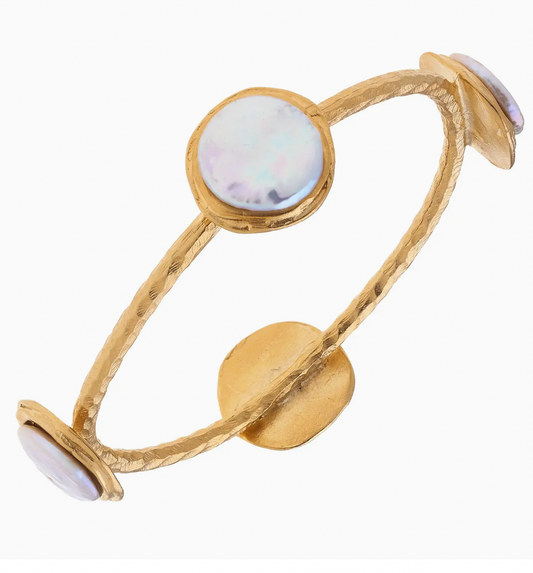 White Pearl Gold Bangle Bracelet
