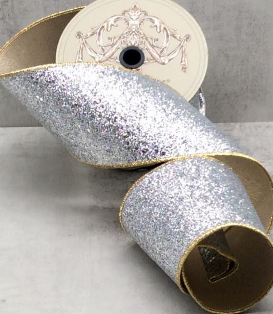 4" Shimmer Silver Glitter Ribbon