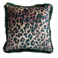 20" Square Cotton Velvet Pillow with Leopard Print Pattern & Tufted Fringe