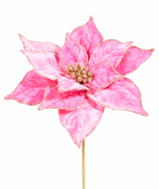 21" Hot Pink Velvet Poinsettia Stem