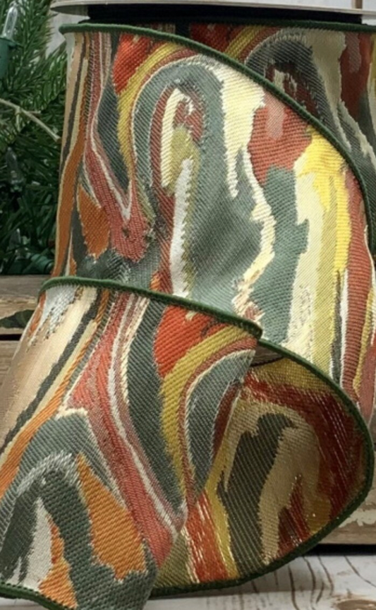 4" Olive Orange Jacquard Ribbon