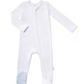 Paty Organic Cotton Zipper Footie White with Blue