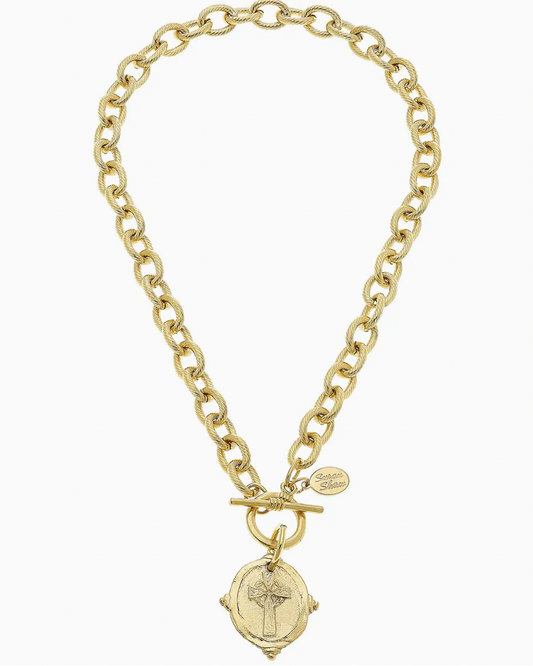 Handcast Gold Cross intaglio Toggle Necklace