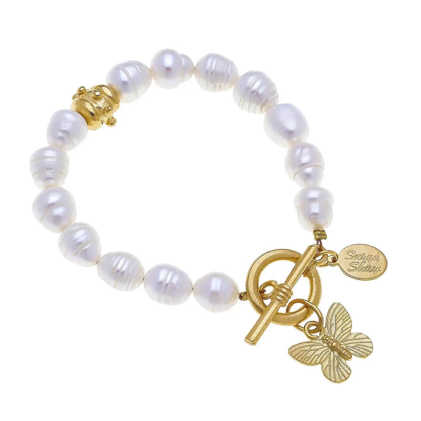 Gold Butterfly on Freshwater Pearl Bracelet