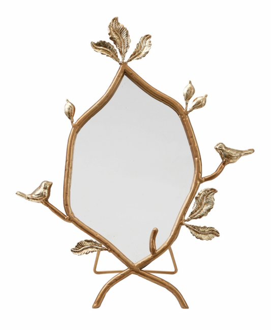 MDF & Metal Twig Framed Standing Mirror with Birds & Leaves
