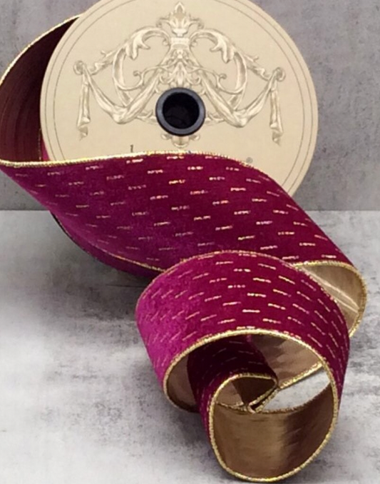 2.5" Fuchsia Gold Modern Lines Ribbon