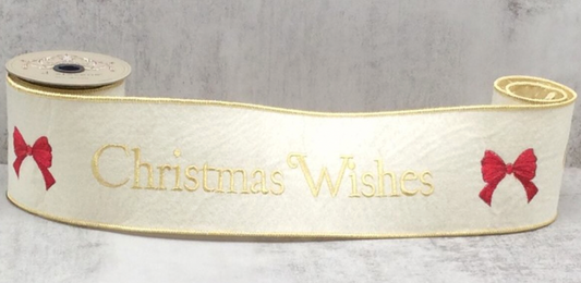4" Christmas Wishes Embroidered Ribbon