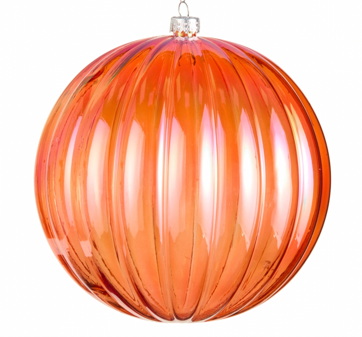 6" Translucent Coral Ribbed Ornament