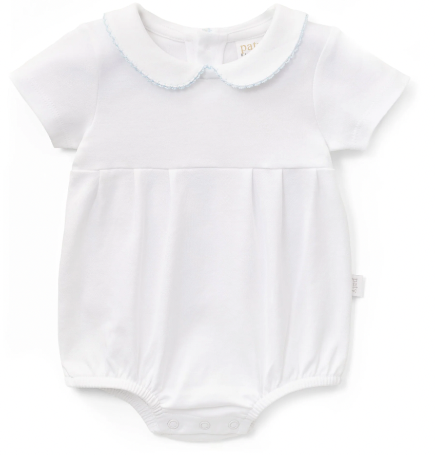 Paty Organic Cotton Onesie with Peter Pan Collar Pleated Front Blue