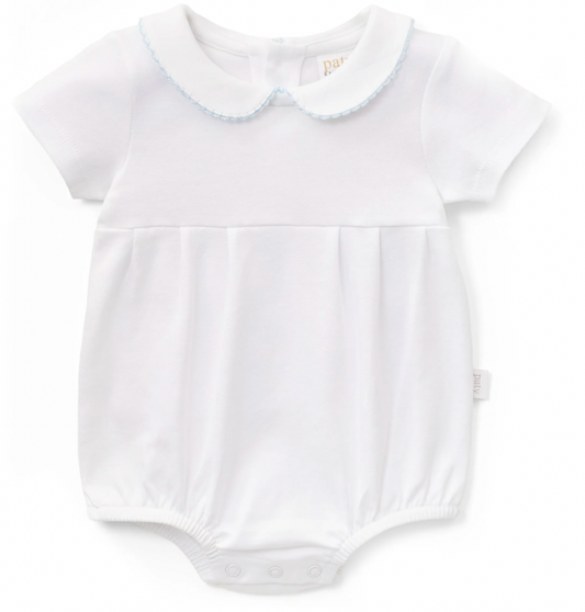 Paty Organic Cotton Onesie with Peter Pan Collar Pleated Front Blue