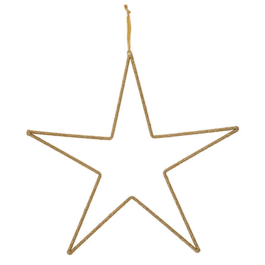 20" Hanging Metal Gold Beaded Star