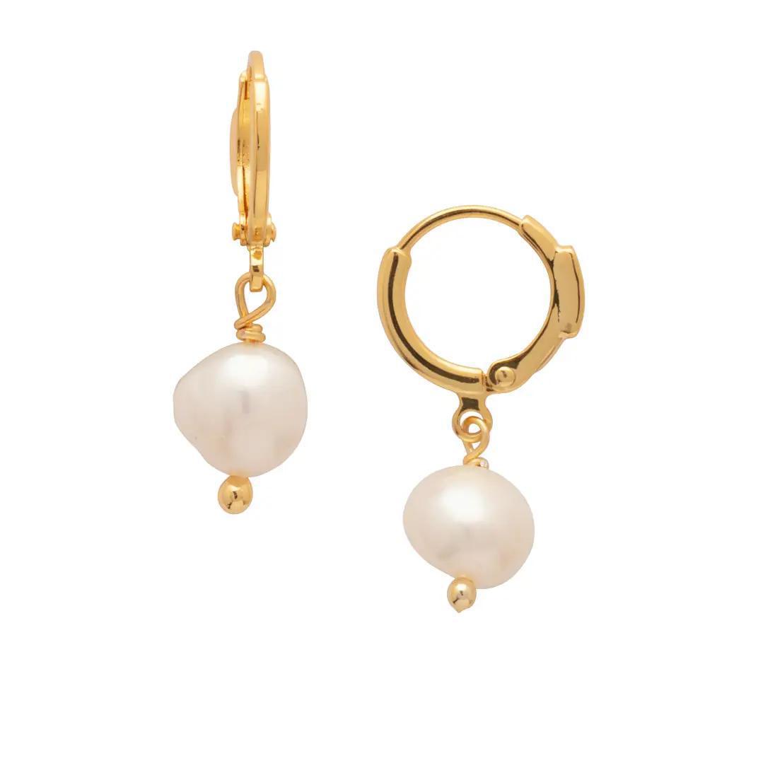 Pearl Huggie Hoop Earrings