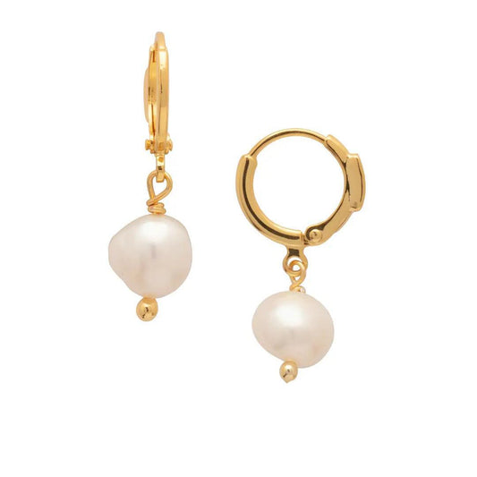 Pearl Huggie Hoop Earrings